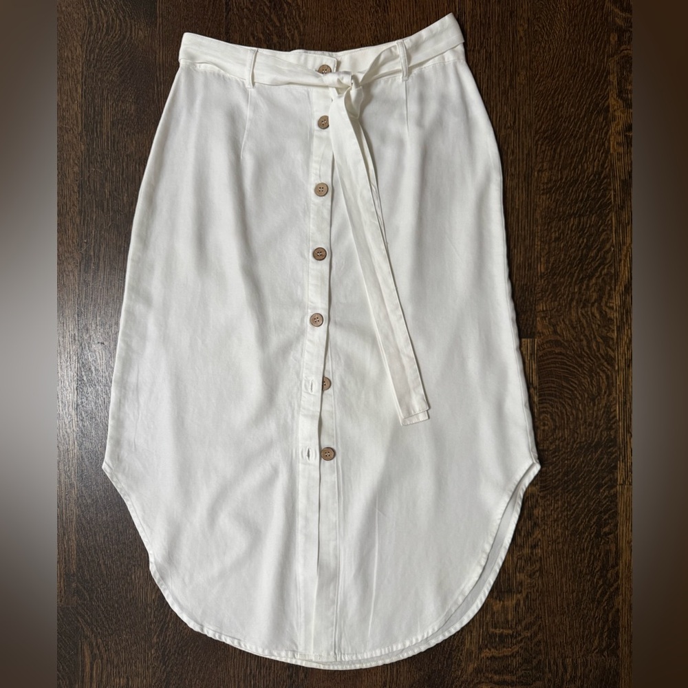 Cream Midi Pencil Skirt with Tie Front